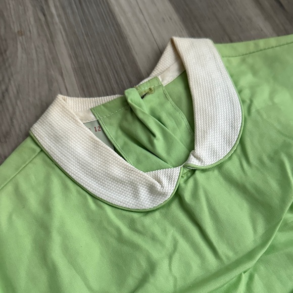 Vintage DEADSTOCK “encore” Light Green Peter Pan Collar Dress with White Trim - Picture 4 of 10